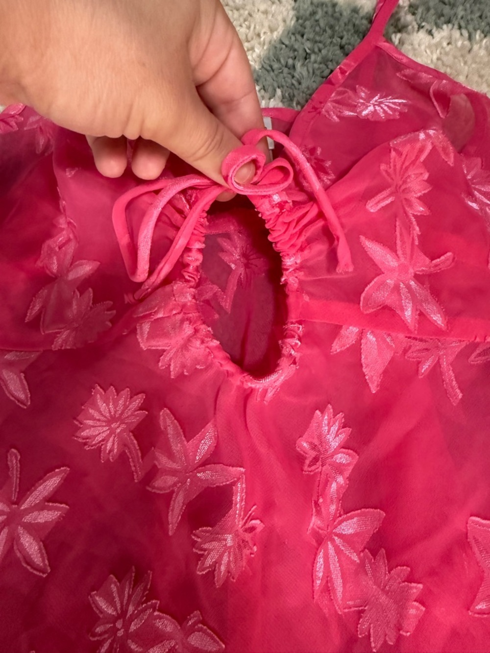 DELICATES Vintage Barbie Pink Floral Sheer Babydoll Chemise Slip Dress Keyhole - Picture 3 of 8